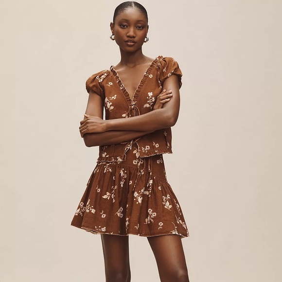 NWT! By Anthropologie Basque-Waist Linen Mini Skirt & Matching Top 🟢 - Picture 3 of 9